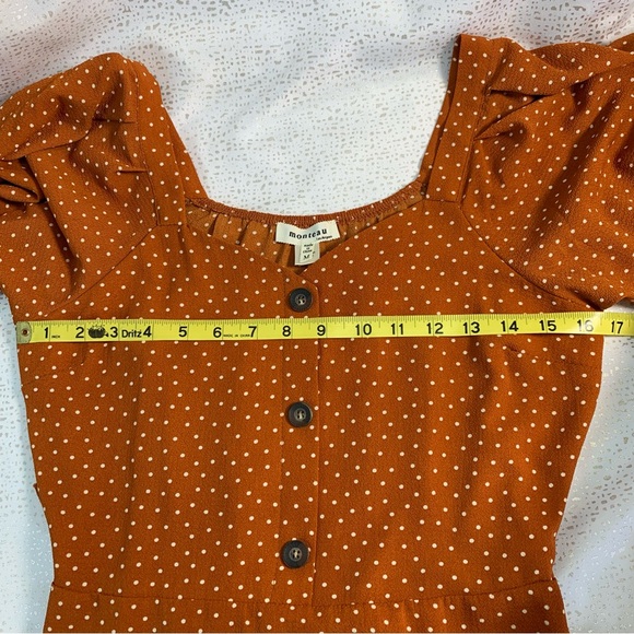 MONTEAU Flattering Rust Orange and Cream Polka Dot Short Sleeve Dress - Picture 11 of 11